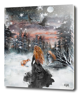 Winter woman and fox