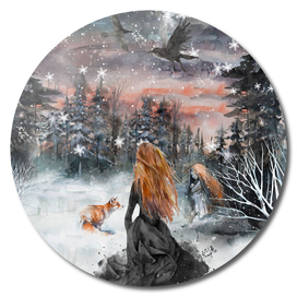 Winter woman and fox