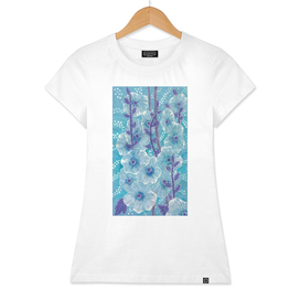 Hollyhock Mallows, Summer Flowers, Floral Art, Blue version
