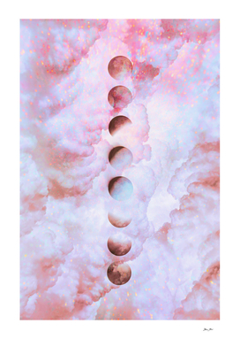 Moon Phases on Cloudy Pink Sky