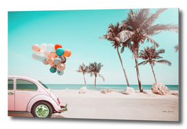 Pink Retro Car with Baloons
