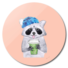 Racoon with a cup of coffee