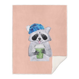 Racoon with a cup of coffee