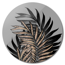 Gray Black Palm Leaves with Gold Glitter #1 #tropical #decor