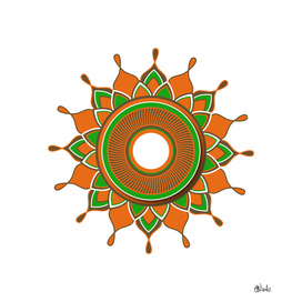 Circular pattern with orange, green and brown detail