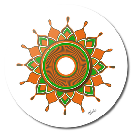 Circular pattern with orange, green and brown detail