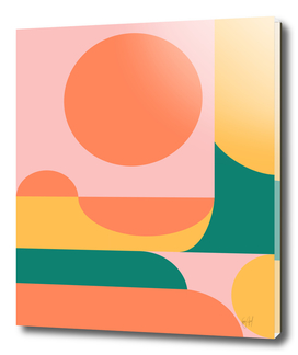 Shape and Color Study in Orange, Pink, Green, and Yellow