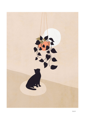 Hanging out with you forever - Cat, Plant and Moon