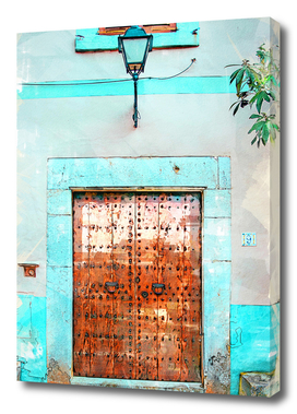 Old Timber Door With Blue Painted Entrance Art Print