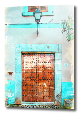 Old Timber Door With Blue Painted Entrance Art Print