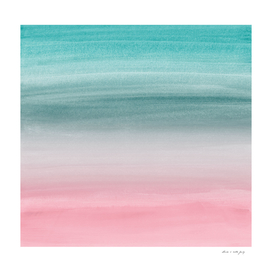 Touching Pink Teal Turquoise Watercolor Abstract #1
