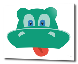 Cartoon green hippo face with tongue