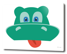 Cartoon green hippo face with tongue
