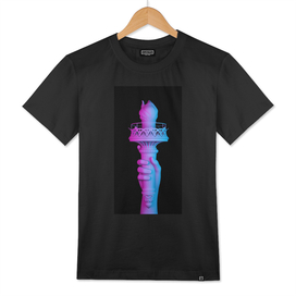 statue of liberty torch in pink blue lighting