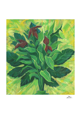 Leaf, Leaves and Orchids, Floral Art, Pastel Painting