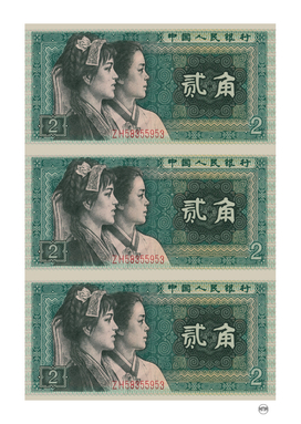 2 yuan chinese banknote collage