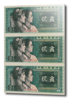 2 yuan chinese banknote collage