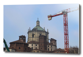 Church and crane on the construction site
