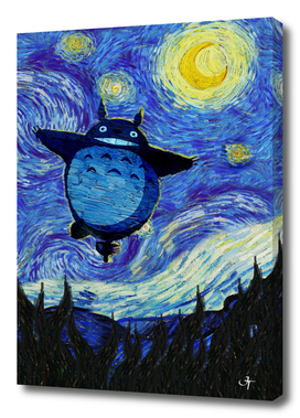 Totoro flying in Starry Night