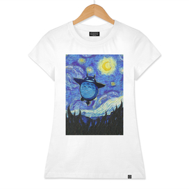 Totoro flying in Starry Night