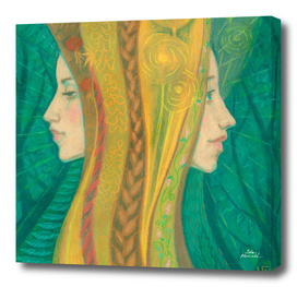 Summer, Fantasy Art, Women Faces, Green Yellow