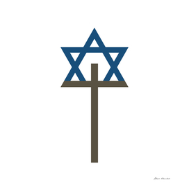 Combination of Star of David with Cross religious sym