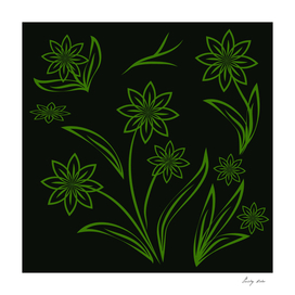 pattern with leaves and flowers linocut style
