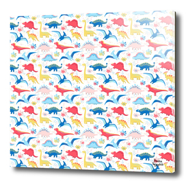 Cute dinosaurs pattern on white background