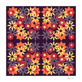 pattern with leaves and flowers doodling style