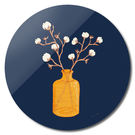 Still life - Cotton branches in a ochre vase