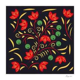 pattern with flowers and leaves hohloma style