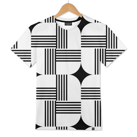Geometric Dynamic Star and Stripes Pattern black and white