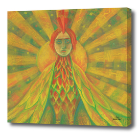 Phoenix, Sun Bird, Pagan Goddess, Surreal Fantasy Art Yellow