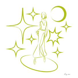 dancing girl with moon and stars