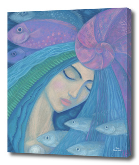 Pearl, Mermaid Fish Seashell, Underwater Fantasy, Blue Pink