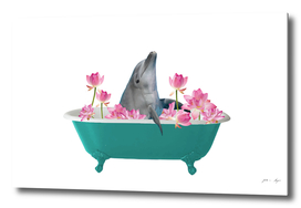 Dolphin in Bathtub with Lotos Flowers