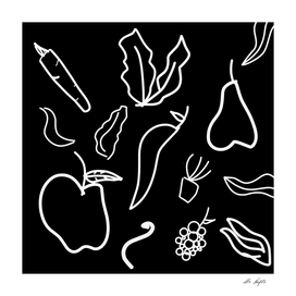 drawing of style line art vegetables