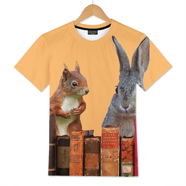 old books squirrel bunny rabbit