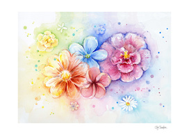 Watercolor Rainbow Flowers