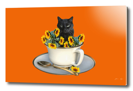 Black Cat Coffee Cup Sunflowers