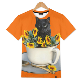 Black Cat Coffee Cup Sunflowers