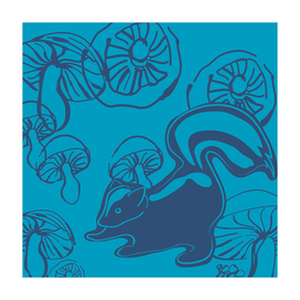 skunk with mushrooms (blue)