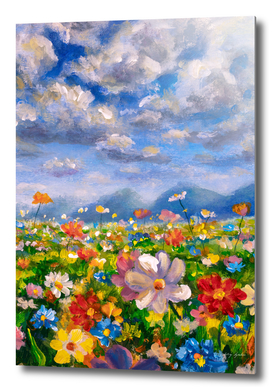Flower field in the mountains