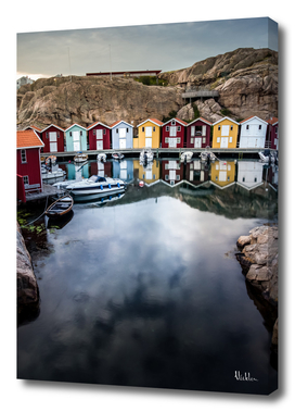 Colorful Old Fishing Huts on the Smögen Boardwalk