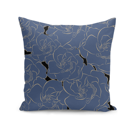 Gardenia Blue and gold flowers pattern. Luxury Floral