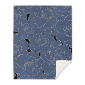 Gardenia Blue and gold flowers pattern. Luxury Floral