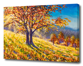 Sunny autumn tree in field hand painted painting by Rybakow.
