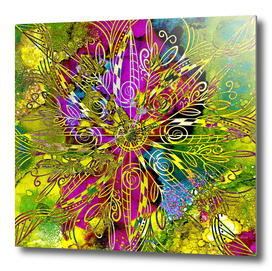 Spring Alcohol Ink Gold Mandala Digital Abstract Painting