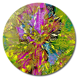 Spring Alcohol Ink Gold Mandala Digital Abstract Painting