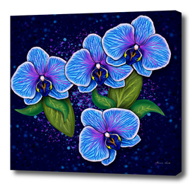 Digital Painting Whimsical Blue Orchid Flowers
